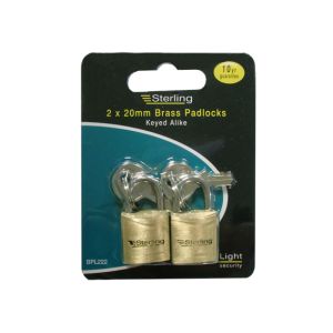 Sterling 2 x 20mm Single Locking Padlock Keyed Alike BPL222