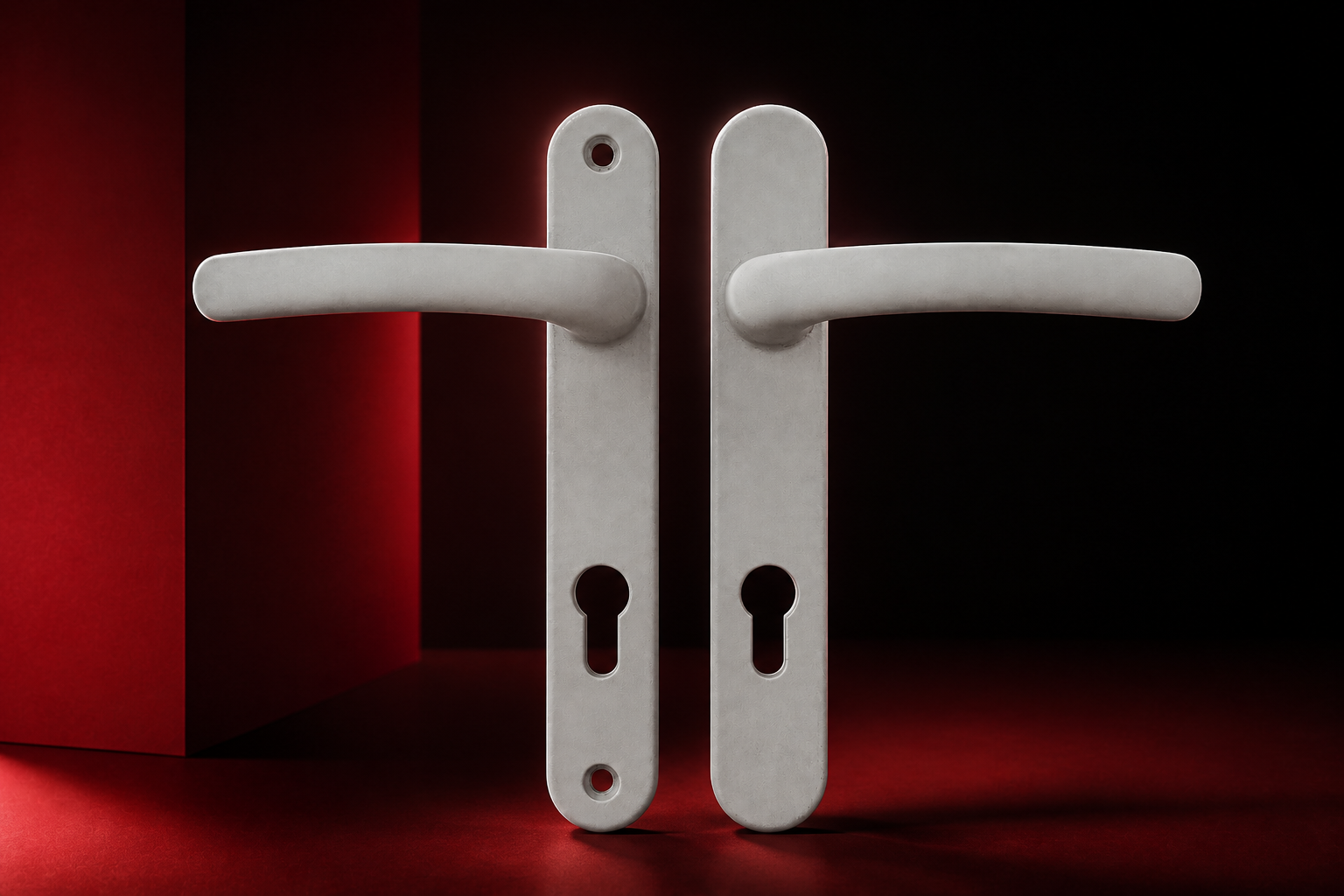 Door handles on a red and black background